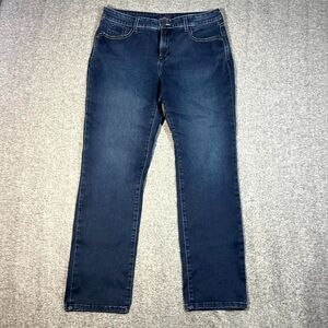 NYDJ Jeans Womens 12 34x31 Straight High Rise Blue Dark Wash Stretch USA